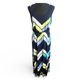 Trixxi Dress Womens M Navy Multi Chevron Maxi Sleeveless Boho Casual Chic Retro